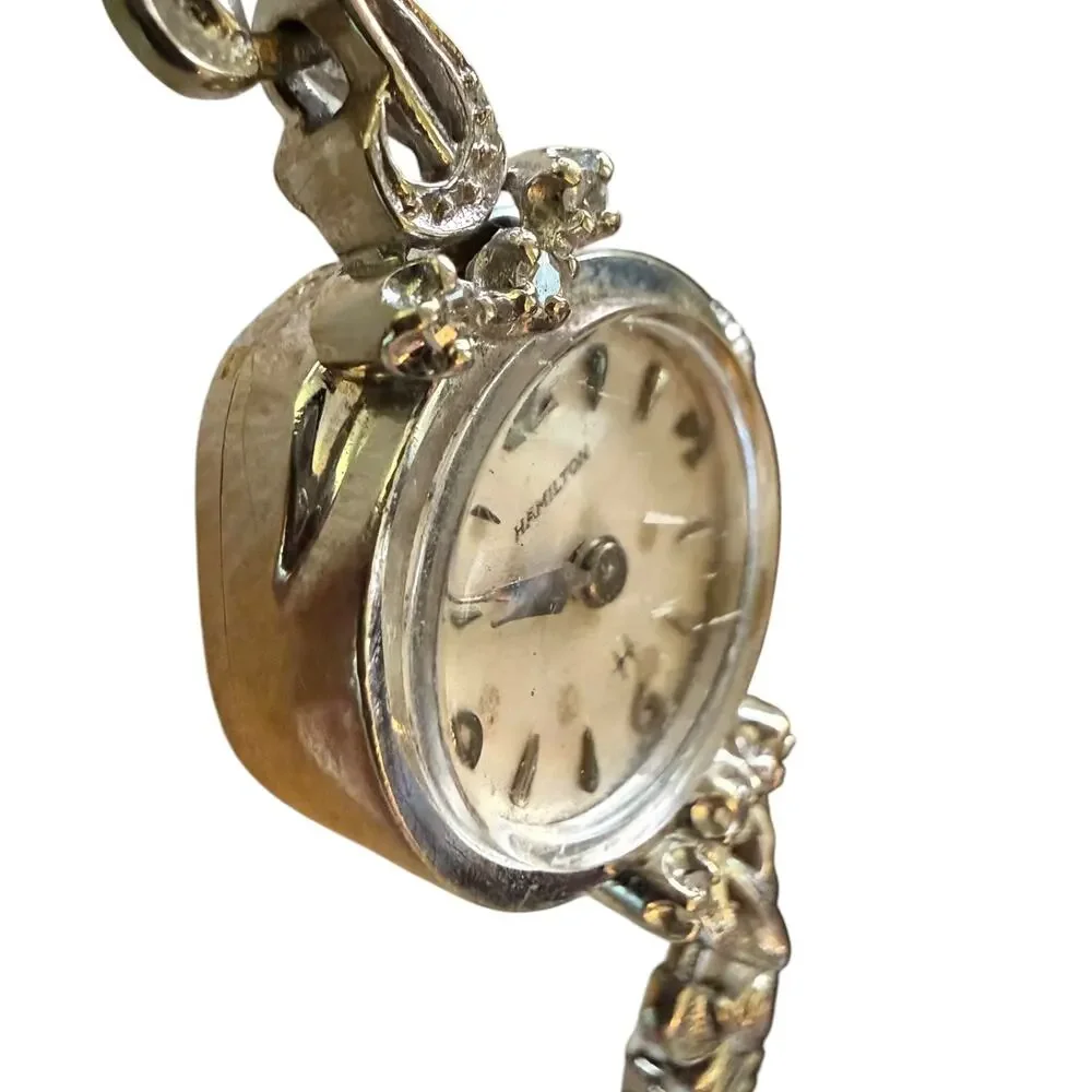 Hamilton Vintage 14K White Gold Diamond Ladies Watch - Working